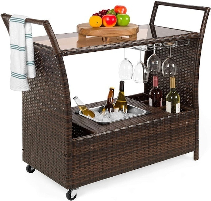Outdoor Rolling Wicker Bar Cart 1