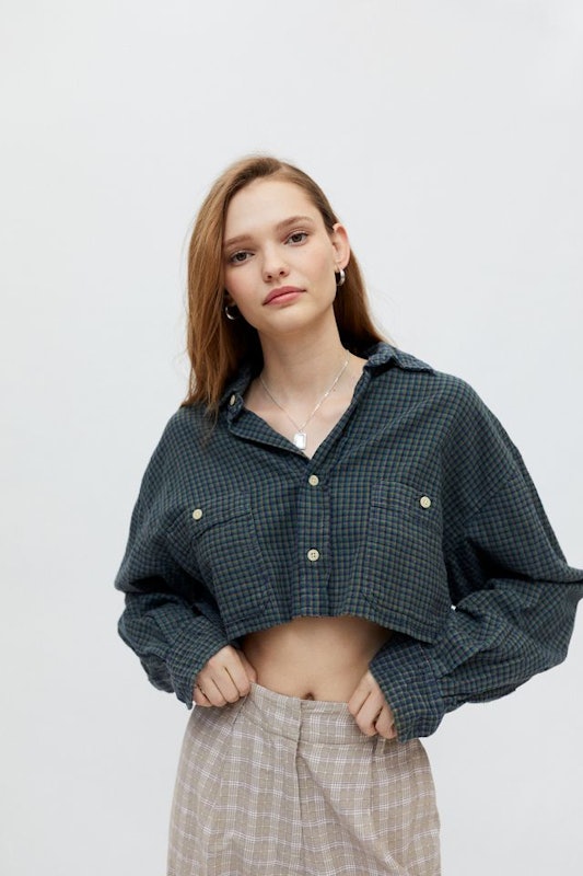 Recycled Raw Cropped Flannel Shirt 1