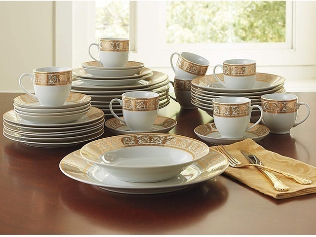 Medici 40-Piece Golden Ceramic Dinnerware Set 1