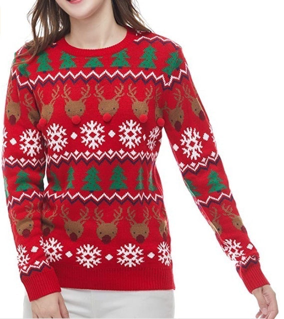 Reindeer Snowflake Patterned Christmas Sweater  1