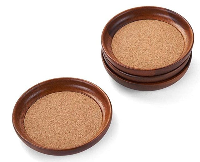 Natural Acacia Wood and Cork Stackable Coasters 1