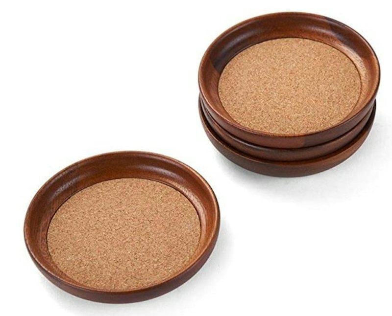 Natural Acacia Wood and Cork Stackable Coasters 1
