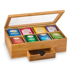 Wooden Tea Chest Organizer with Small Drawer