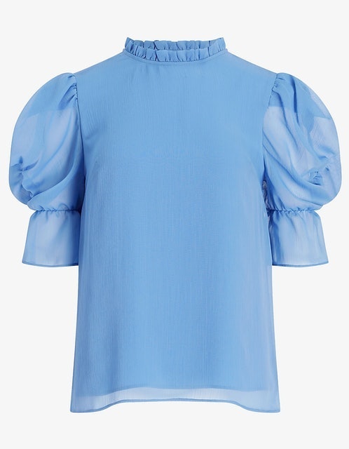 Ruffle Mock Neck Puff Sleeve Top 1