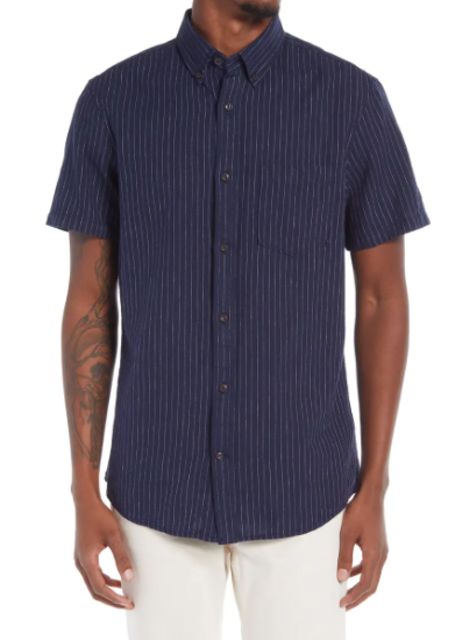 Linen Blend Short Sleeve Button-Down Shirt 1