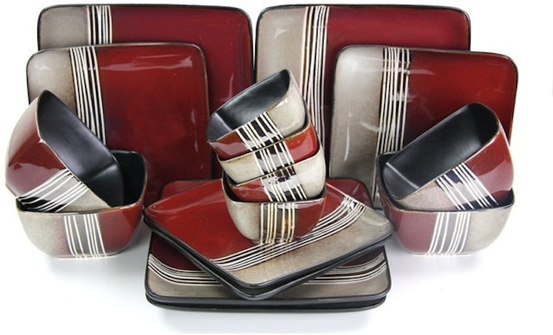 Square Stoneware Loft Collection 16-Piece Dinnerware Dish Set 1