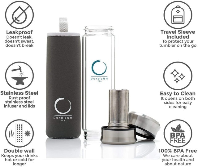 Glass Tea Infuser Bottle with Double Lid 3