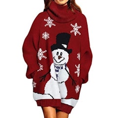 Turtleneck Christmas Sweater Dress With Pockets