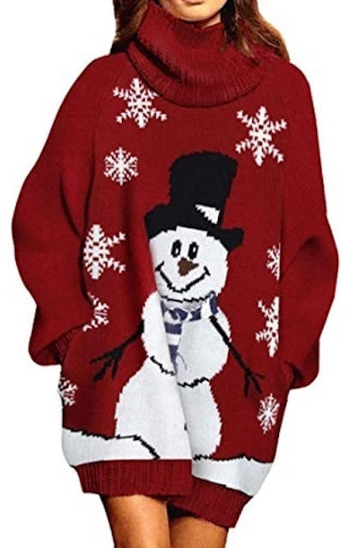 Turtleneck Christmas Sweater Dress With Pockets 1