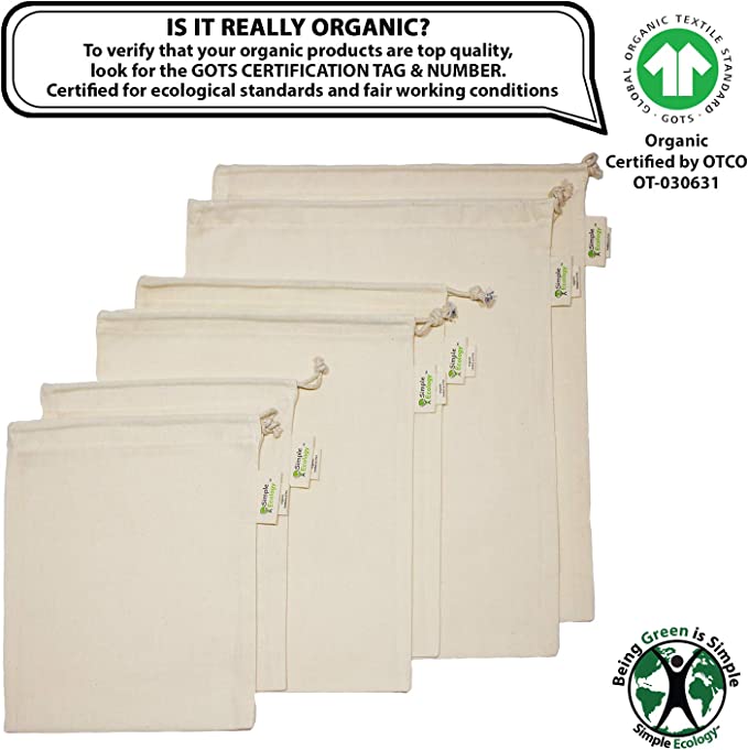 Reusable Organic Cotton Muslin Grocery Shopping Produce Bags 2
