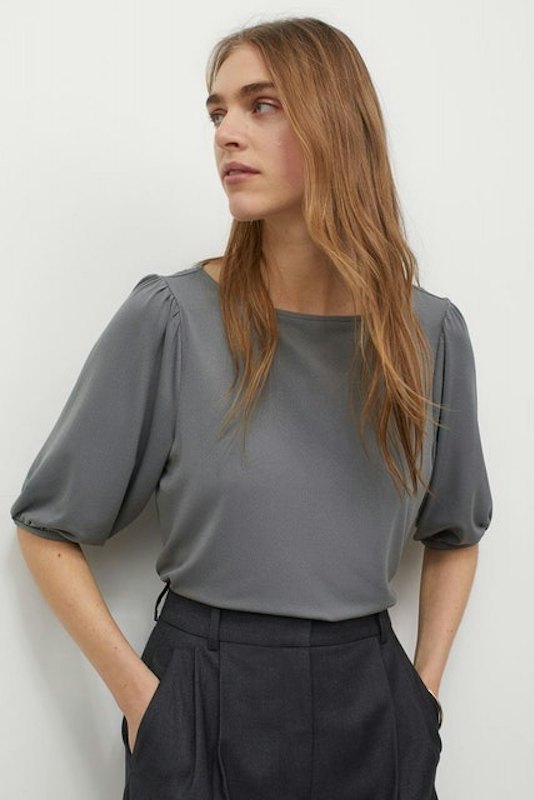 Puff-Sleeved Boat-Neck Top 1