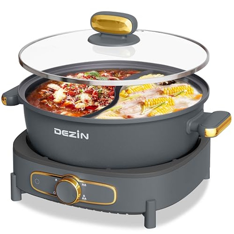 Hot Pot Electric with Divider, 5L Double-Flavor Shabu Shabu Hot Pot 1