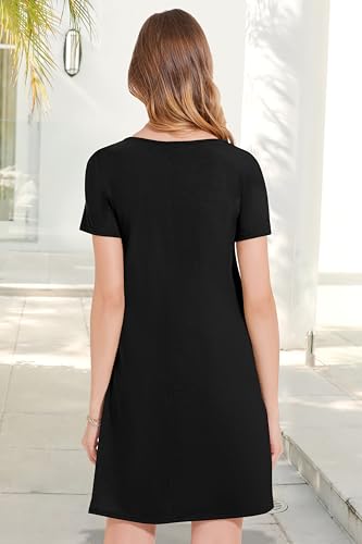 Loose Tshirt Floral Short Sleeve Flowy Pockets Sundresses 2