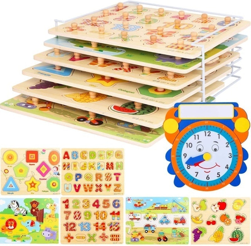 Wooden Toddler Puzzles and Rack Set 1