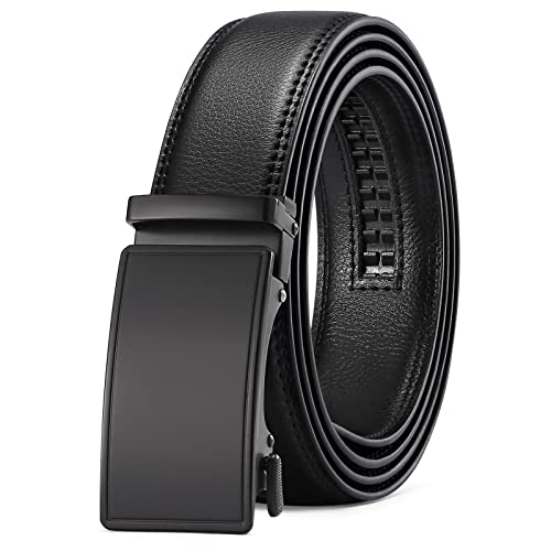 Men's Leather Belt Automatic Ratchet Buckle Slide Belt 1