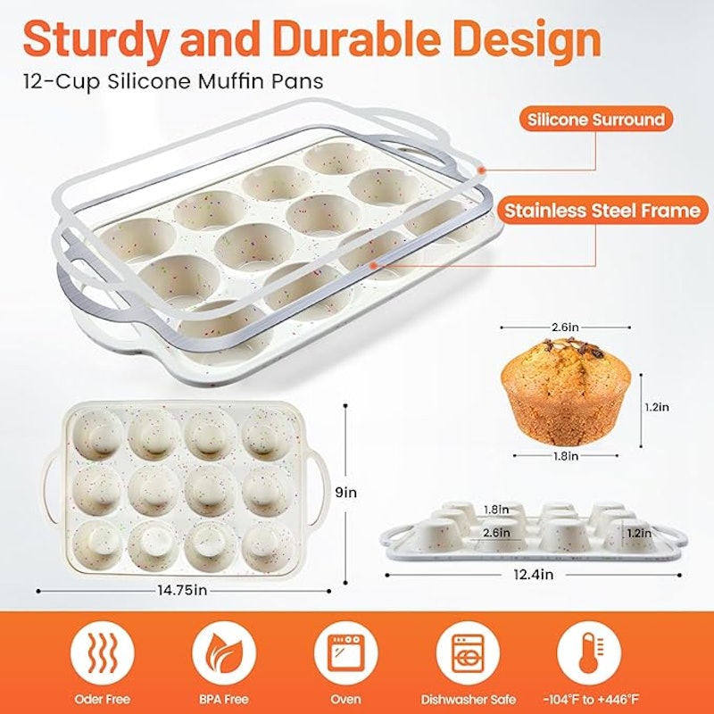 2Pack Silicone Muffin Pan for Baking with Metal Reinforced Frame 2