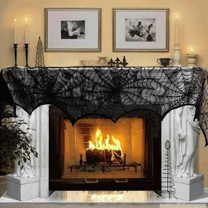 Black Lace Spiderweb Mantel Cover 1