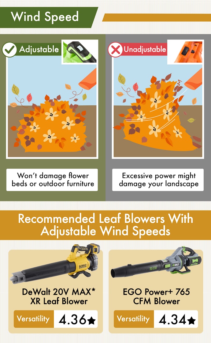 Adjustable Wind Speed Allows You to Clear Fallen Leaves and Fine Dust.
